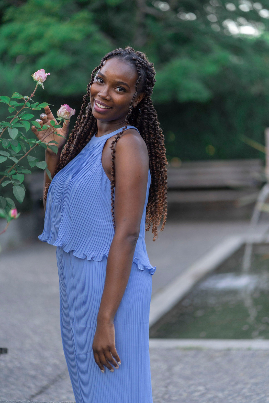 Two Piece Set Halter Neck Top & Wide Leg Pant in Blue - Rutzela Luxuries