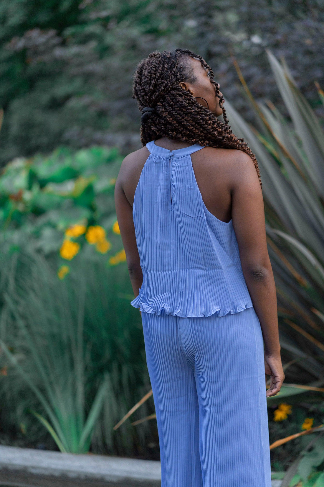 Two Piece Set Halter Neck Top & Wide Leg Pant in Blue - Rutzela Luxuries